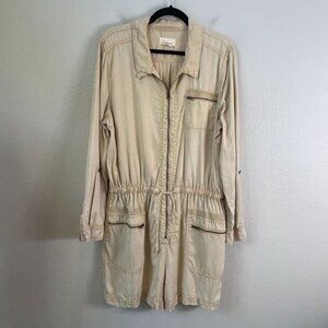 Anthropologie Womens XL Beige Lyocell Drawstring Waist Utility Romper